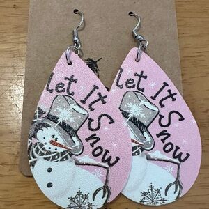 Pink Snowman Let it Snow Teardrop Earrings